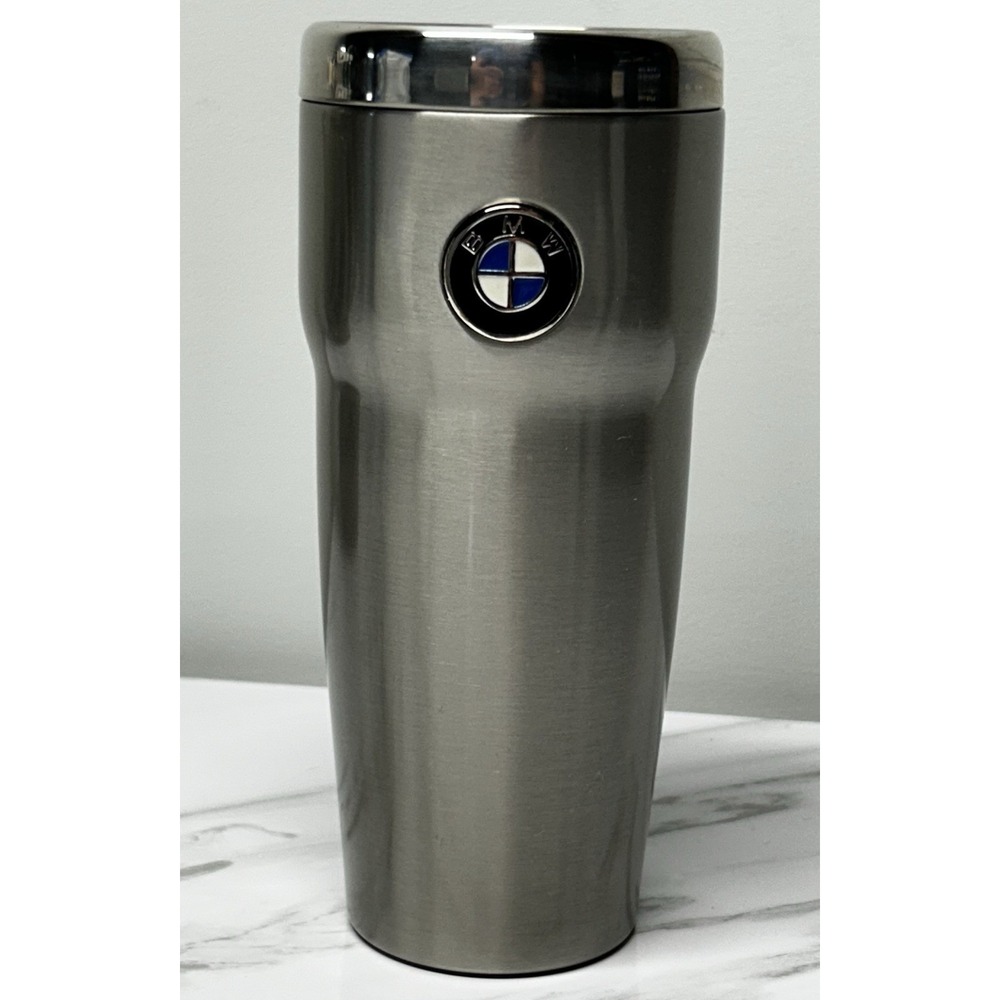 BMW Logo Stainless Steel Insulated Travel Tumbler Twist Lid Silver 16oz NEW